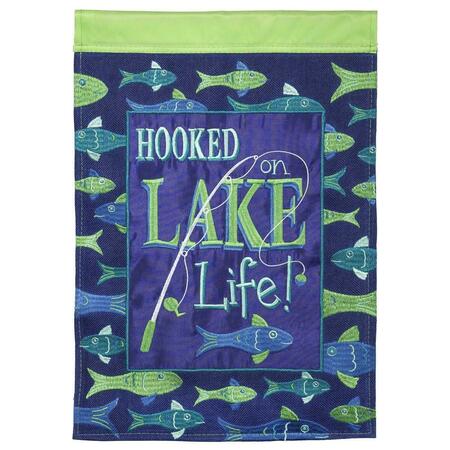 RECINTO 13 x 18 in. Double Applique Lake Burlap Garden Flag RE3458051